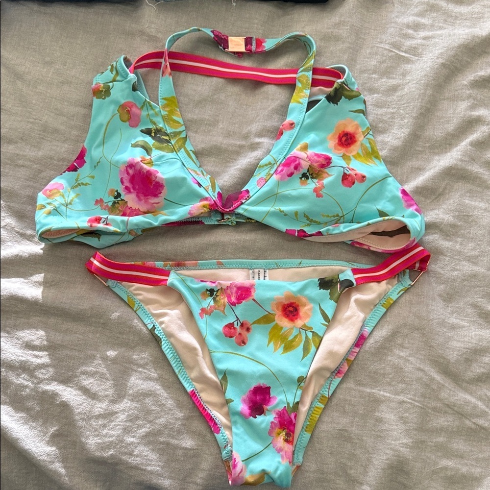 Nanette Lepore Blue Floral Alana Swim Bikini Set. Size 6